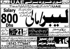 Latest Gulf Overseas Technical Services Job in the UAE Advertisement October-2024 