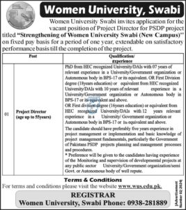 Exciting Career Opportunities at Women University Swabi Jobs 2024 Advertisement