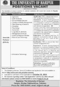 Exciting Career Opportunities at The University of Haripur Jobs 2024 Advertisement