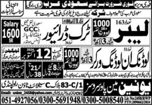 Latest Union Manpower Services Job in Saudi Arabia 2024 Advertisement