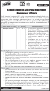 School Education & Literacy Department, Sindh – Managing Director Jobs 2024 Advertisement