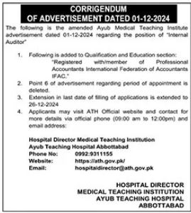 Internal Auditor Govt Jobs Now Open 2024 Advertisement