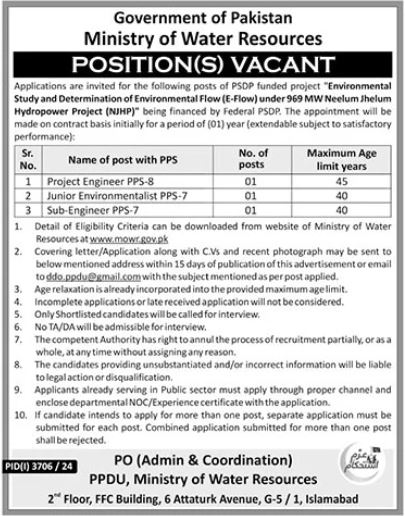 Latest Govt MOWR Management Jobs Islamabad 2024 Advertisement: Join Ministry of Water Resources!