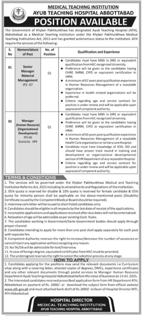 Medical Teaching Institution Abbottabad Jobs 2025 Advertisement