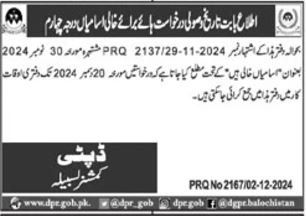 Deputy Commissioner Office Labor Jobs in Lasbela, Balochistan 2024 Advertisement