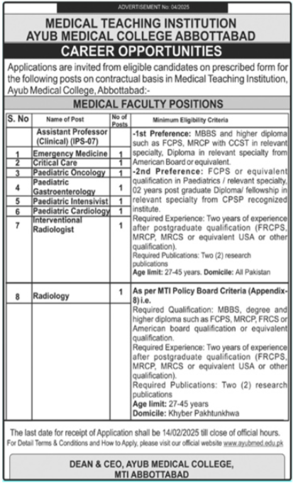 Join Ayub Medical College Abbottabad - Advertisement 2025