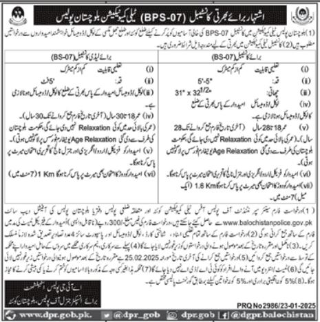 Latest Balochistan Police Security Job Vacancies (2025) Advertisement