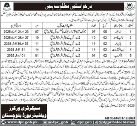 Workers Welfare Board Quetta Job 2025 Advertisement