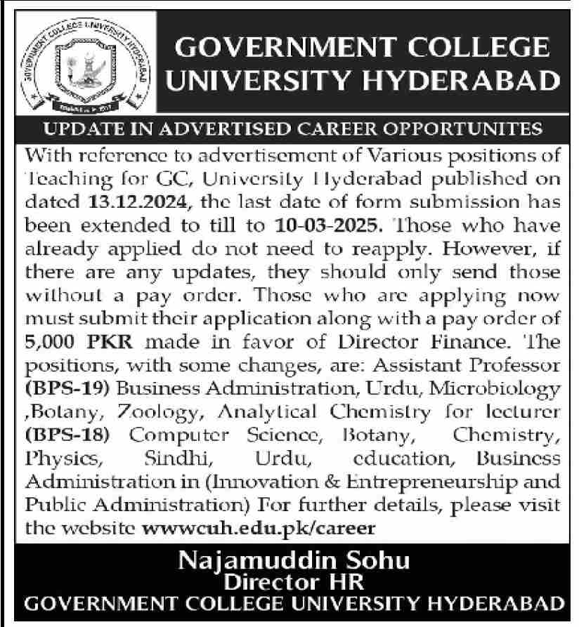 GCU Hyderabad Announces Teaching Jobs for 2025 Advertisement