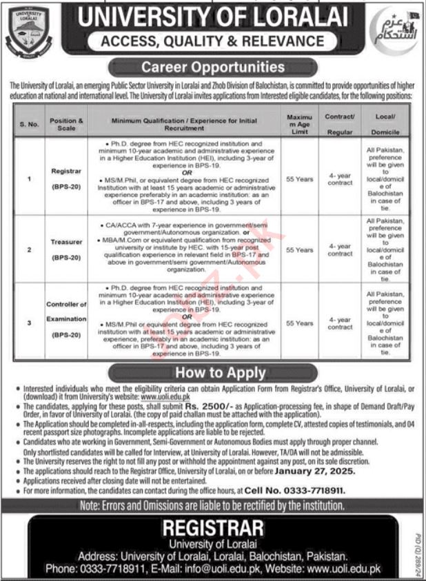 University of Loralai Job Opportunities 2025 Advertisement- ApplyHere!