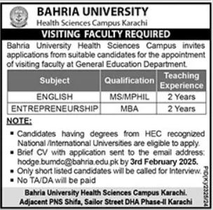 Bahria University Karachi Job Vacancies 2025 Advertisement