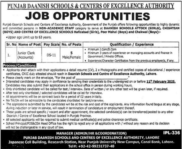 Punjab Daanish Schools & Centers of Excellence Authority Jobs 2025 Advertisement