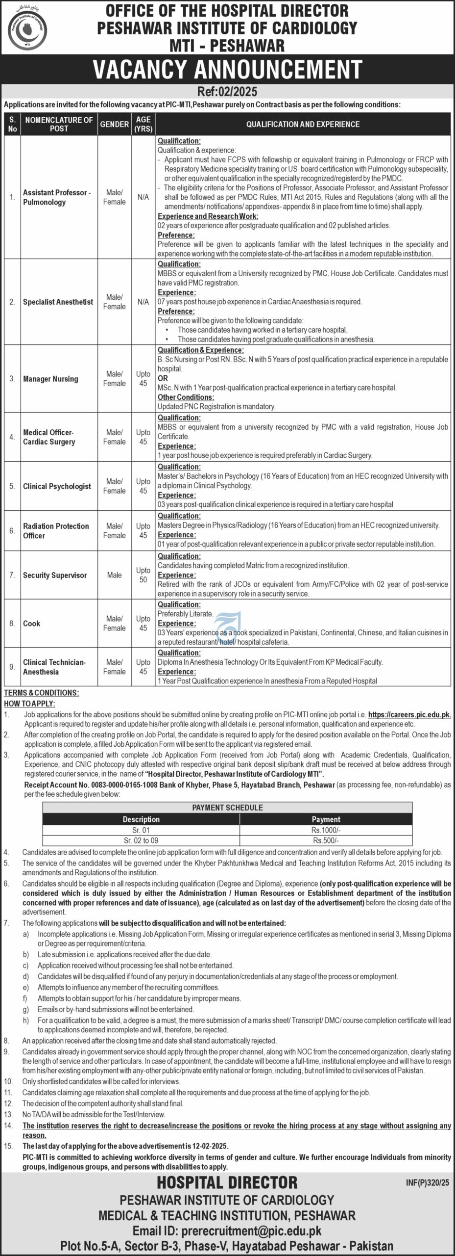 Peshawar Institute of Cardiology (PIC) Job Opportunities 2025 - Advertisement