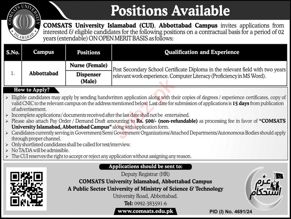 Government Medical Jobs at COMSATS University Abbottabad - Advertisement