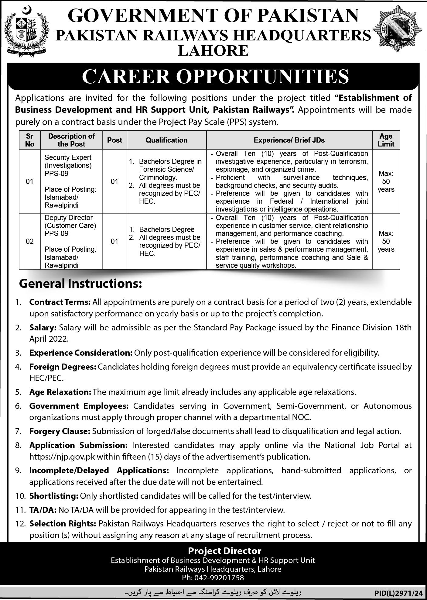 Pakistan Railways Management Jobs 2025 Advertisement 