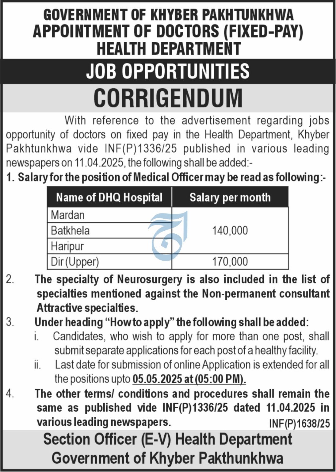 Health Department Medical Jobs 2025 Advertisement