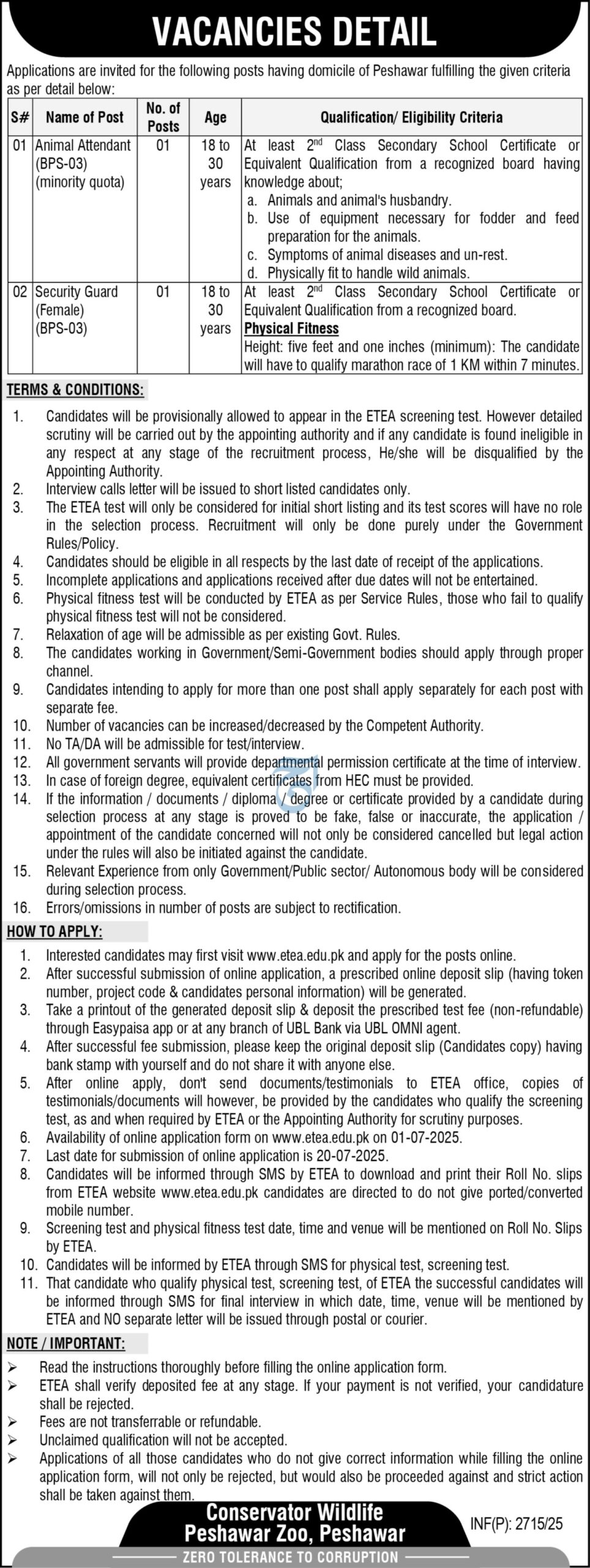 Forest & Wildlife Department Jobs 2025 Advertisement